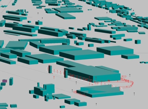 Akoestisch onderzoek Wet milieubeheer - 3D weergave van een geluidoverdrachtsberekening